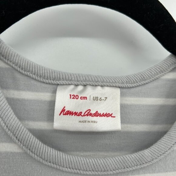 HANNA ANDERSSON Girls Gray White Rainbow Bird Stripe Print Dress Size 6 - 7 - Picture 7 of 7